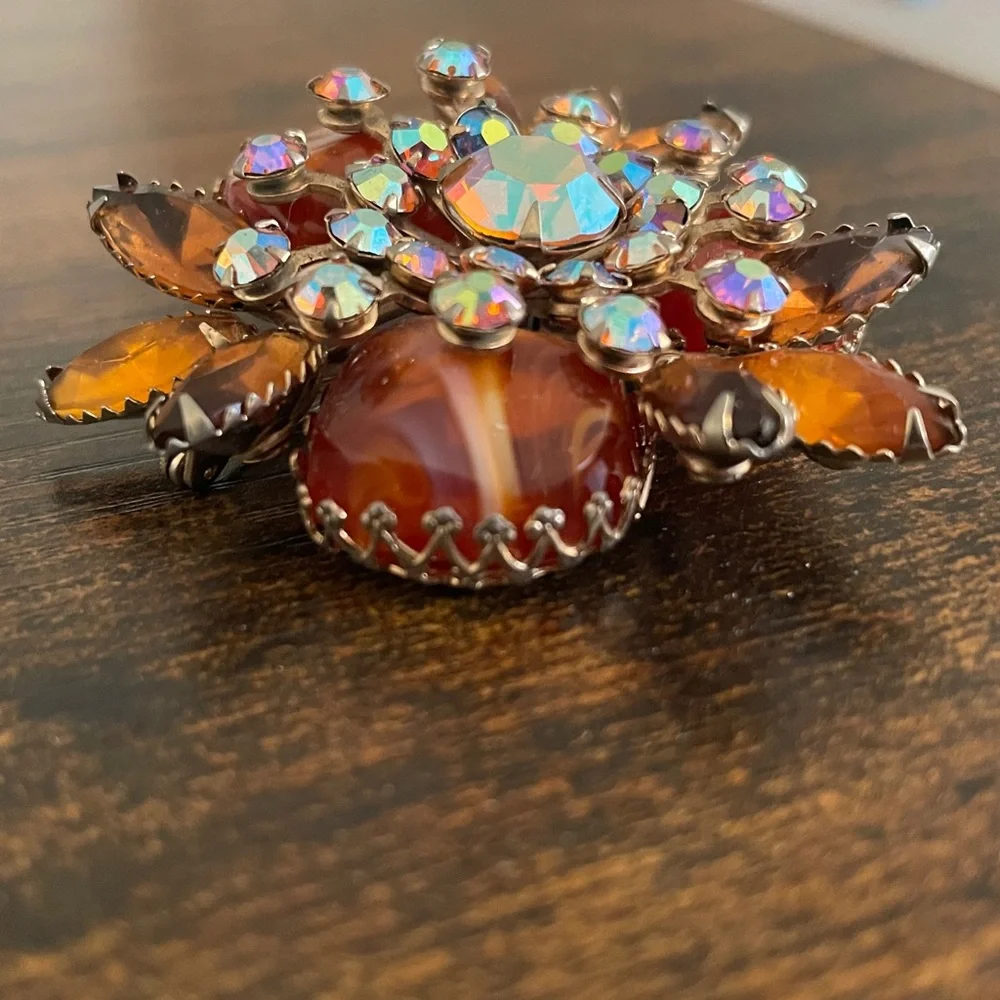1950s Judy Lee Autumnal Rhinestone Brooch